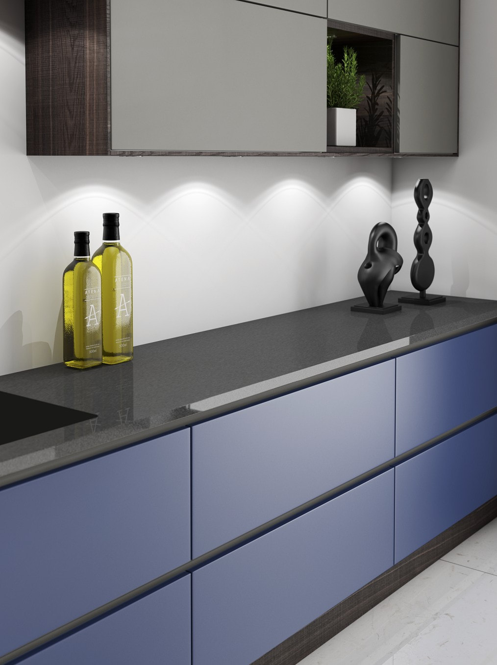 Blue lacquered bepoke painted kitchen